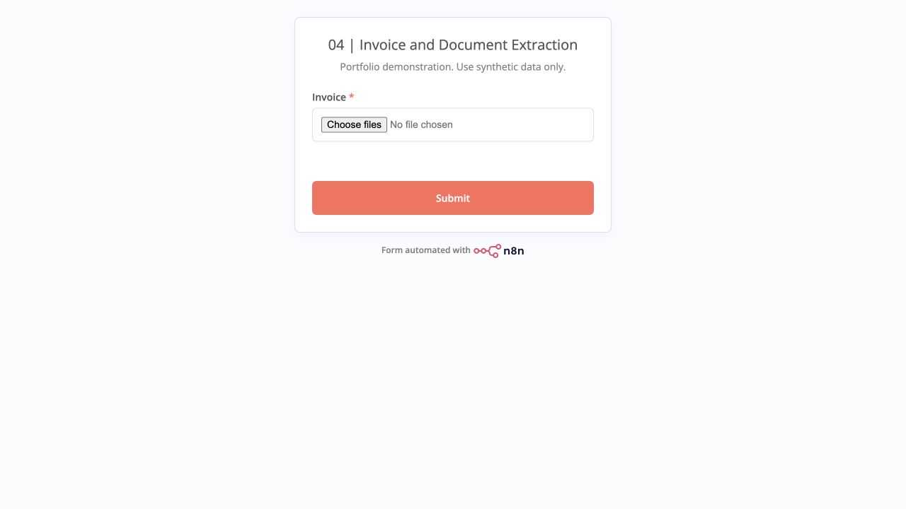 Local invoice upload form used for PDF and image extraction